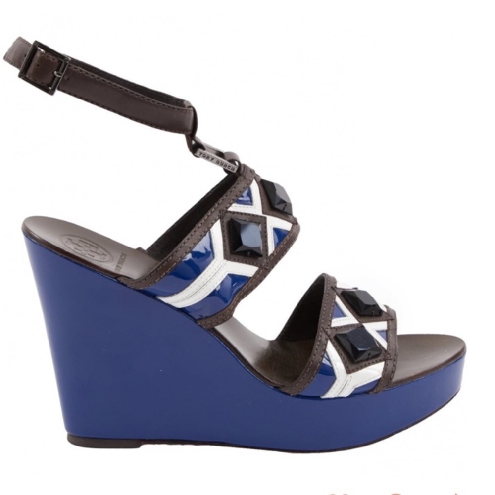 Unique Tory Burch leather wedge heel sandal, sz 9.5. EUC